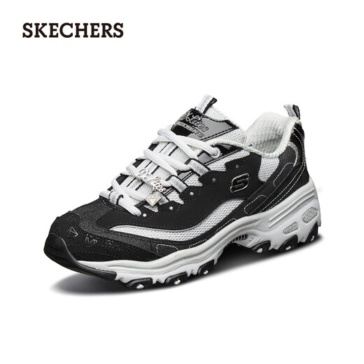 Skechers sports casual shoes with diamond elements, retro style, comfortable splicing upper, beautiful and youthful, black/white/BKW 36