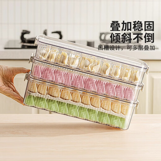Home KATEI STORY Japanese dumpling box food-grade special refrigerator storage box kitchen quick-frozen frozen wonton dumplings dumpling preservation box can hold about 48 pieces 1 pack-2.6L 2 layers