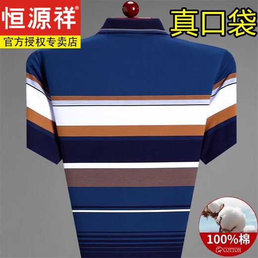 Hengyuanxiang 100 coton pur t-shirt à manches courtes à manches de polo à rayures à rayures masculines confortable et respirante de l'âge moyen et âgée de papa Suit bleu [coton pur] NZC1098-ST750 165 / m Suggestion-120Jin [Jin est égal à 0,5 kg]