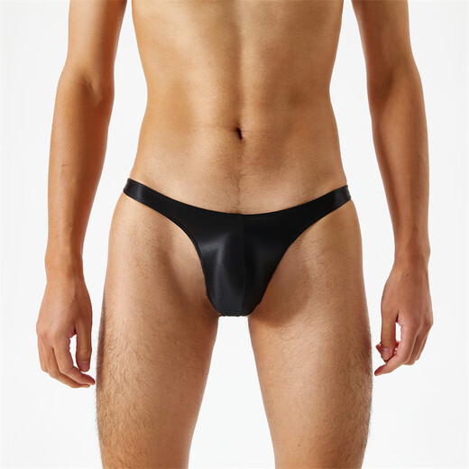 Sexy underwear silky smooth and translucent oily shiny silky super low waist men's thong t-pants sexy and interesting white M