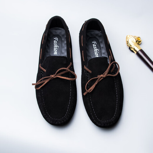 Thunderbolt Caesar Spring and Autumn New Men's Beanie Shoes Men's Real Leather Korean Style Super versatile Casual Leather Shoes Soft Sole Breathable Drive 677 Black 44