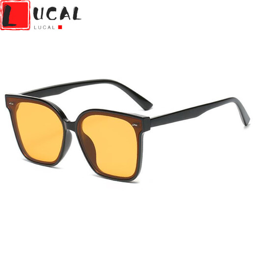 LUCALY new product yellow sunglasses retro transparent yellow sunglasses men's trendy brand internet celebrity driving big face glasses women's sunglasses New Year's gift upgraded version high definition off-white frame black film
