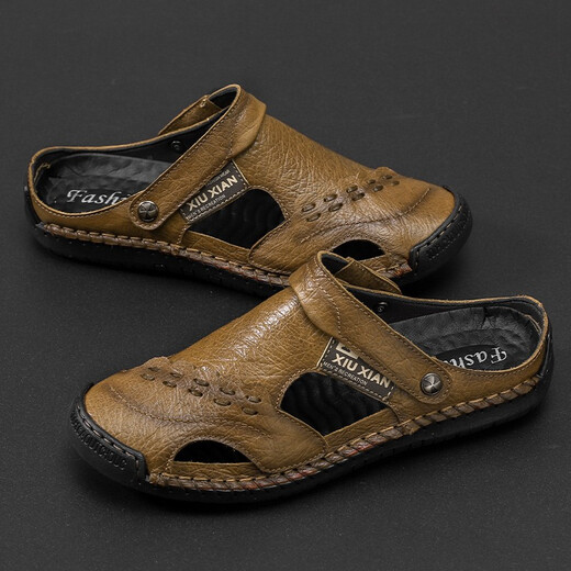 Qice Sandals d'été pour hommes-toe-toe Casual Chaussures extérieures Sandales de plage respirant à la mode Pantres de sport Chaussures de trou d'été 689 Brown 43