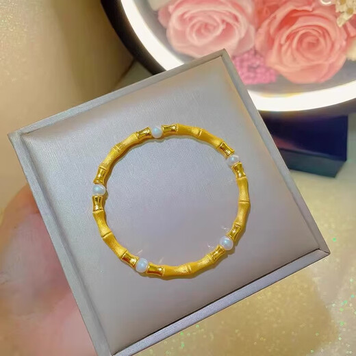 Cipu gold-colored bamboo bracelet plated with 18k gold, retro design, classical gold bracelet for girlfriend, bamboo bracelet