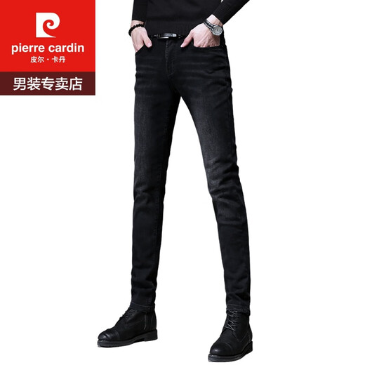 
Pier Cardin high-end black and gray jeans men's spring and autumn plus velvet thickened 2024 new slim foot elastic casual long trousers 1049 gray 28 [two feet one]