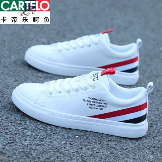 CARTELO men's shoes spring and summer new Korean leather white shoes versatile trendy shoes soft sole sports casual shoes white board shoes K9859 white red 40