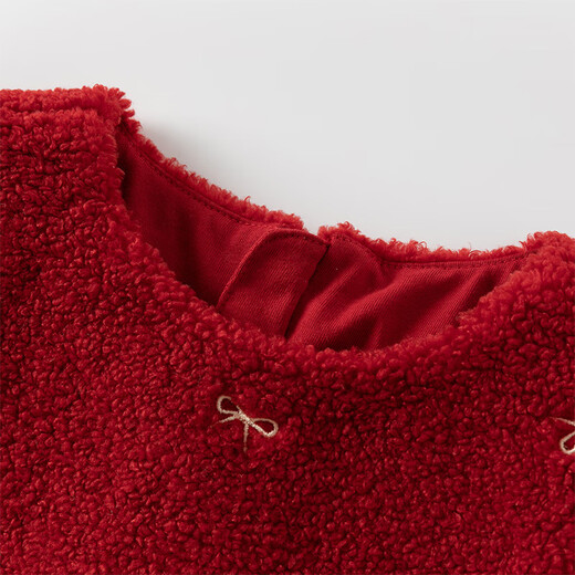 DAVE&BELLA Children's Plush Knitted Tank Top Winter New Year's Style Baby Girl Ant Velvet Dress Girls' Skirt Red Ready Stock 100 cm (recommended height 90-100cm)