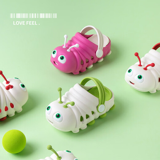 Little Deer Moli Children's Slippers Boys Boys Summer Anti-Slip Immasproof Soft Sole Lightweight Breathable Kids Baby Caterpillar Apple Green Inner Longueur 15cm