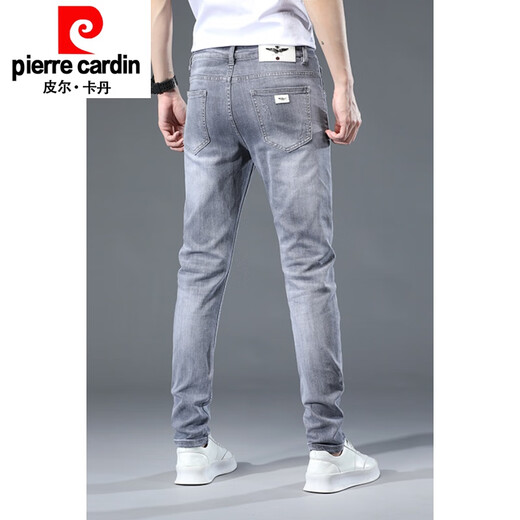 Pier Cardin Father's Day Gift Hong Kong Light Gray Jeans Men's Summer Thin Men's Slim Feet Pants Fashion and Versatile Black Gray 1048 29