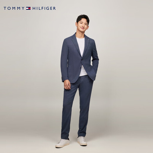 TOMMY HILFIGERLARDINI春秋季男装羊毛混纺商务平驳领手工制修身西装外套男02031 藏青色400 50