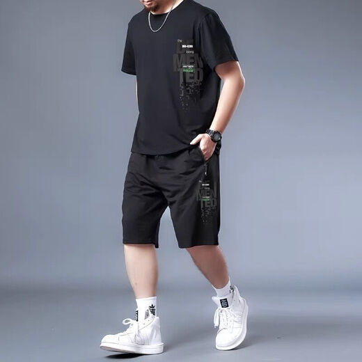 ZHIDOUDOU200斤至300斤大胖子夏天穿的大码男装大码运动套装男夏季2022新款 黑色9922 11XL xl 建议125-140斤