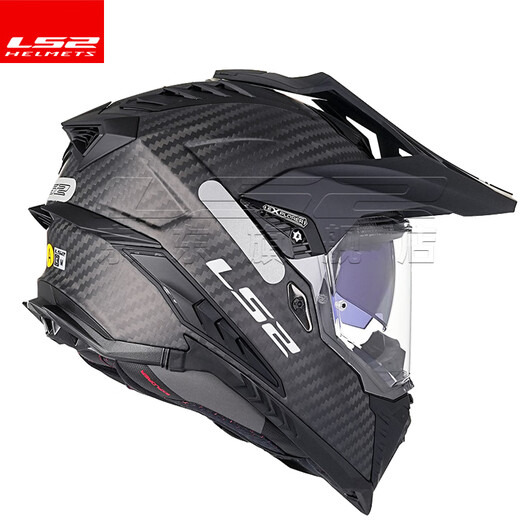 LS2 Carbon Faser Offroad-Zughelm-Motorradhelm Männer und Frauen Motorrad vier Jahreszeiten Anti-Fog Dual Lens MX701 Kohlefaser 6K-dumme Schwarz L (55-56)