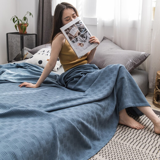 Nanjiren cotton towel quilt pure cotton summer cool quilt summer office single thin air conditioning quilt children baby nap blanket blue plain towel quilt 200X230cm