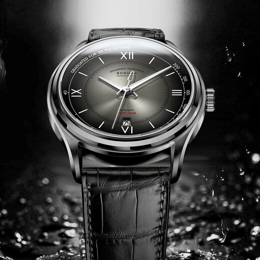 Borman (Borman) Deutsch zertifiziert ultra-dünne Uhr Herren Vollautomatische mechanische Uhren-Waterfeste europäischer, amerikanischer, schweizerischer Uhr 3878 Silberschale grau Oberfläche Schwarz Leder