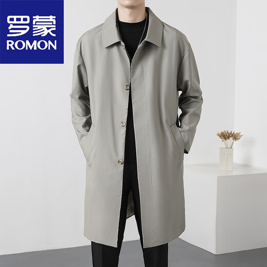 罗蒙（ROMON）风衣外套男过膝中长款男生帅气英伦风韩式休闲披风大衣春秋季新款 绿色 3XL
