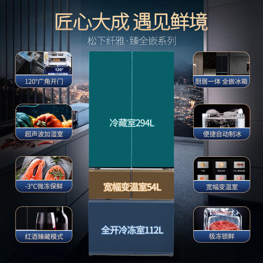 Panasonic Renewal Subsidy 460-liter household French-style multi-door refrigerator 580mm ultra-thin zero-embedded household refrigerator automatic ice making first-level energy efficiency NR-EW46BXB-K