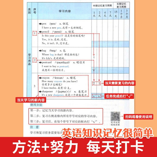 艾宾浩斯记忆法必背英语单词654例背诵打卡计划+多维度默写本培优小状元教材同步必背单词大纲词汇 
