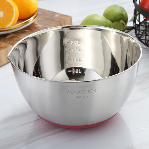 MAXCOOK 304 stainless steel salad basin thickened seasoning basin vegetable basin and basin with scale 21cm MCWA661
