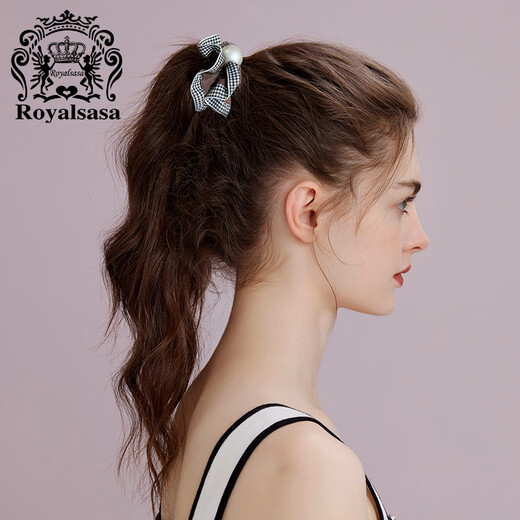 Royal sasa Royal salsa retro plaid lace imitation pearl small intestine hair ring temperament ponytail head rope ball hair rope leather case
