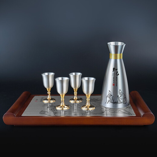 Itariz pure tin wine jug set wine divider household retro enamel craft practical tin wine jug yellow wine white wine set confidant wine set (flat mouth goblet)