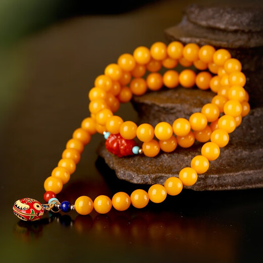 MUJUE Amber Raw Stone Beeswax Bracelet Women's Jade Heather Nanhong Buddha Accessories Chicken Butter Yellow Full Honey Bracelet 7mm Beads About 7MM