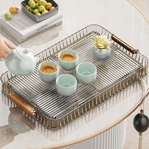 Yu Boyan water cup drain tray tea tray holds tea cup artifact food tray water cup holder living room storage tray with drainage drain tea tray large丨gray