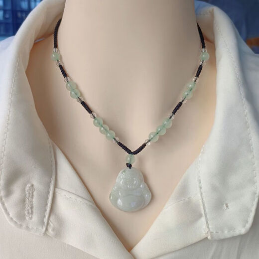 Necklace for women Maitreya Buddha jade pendant necklace high-end lanyard neck adjustable gift for best friend and mother 911 round beads black rope Maitreya Buddha