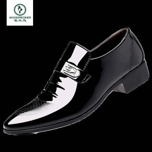 Woodpecker Offizielle Herren-Lederschuhe Business Casual Schuhe Weichgesicht weiche Bohnenschuhe bequeme und atmungsaktive britische Stile formelle Männerschuhe 9902 Bright Black 42-Markenflaggschiff echtes Off-Code-Spezialpreis-Schuhe Top Ten Marken