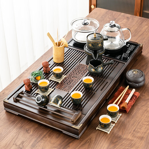 Tang Yun's ingenious tea set set, household integrated tea tray and tea table, fully automatic glass kettle, tea cup, complete gift set, Kung Fu tea set, model 02 Fu Yun + Zisha Kung Fu, stainless steel, fully automatic