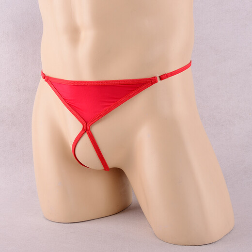 Männer sexy Unterwäsche transparent thong sexy verlockende weiche und atmungsaktive Eisseide Unterwäsche Herrenhöhle-Schritt Offene T-Trübchen rote Uniform Größe