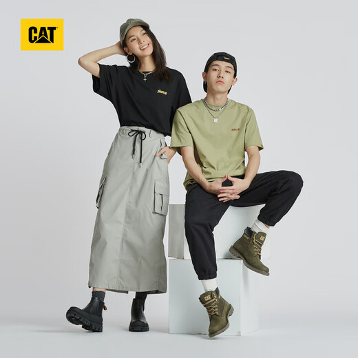 CAT卡特马丁靴切尔西靴女靴女鞋女生时尚牛皮防滑短靴鞋子女 黑色 38