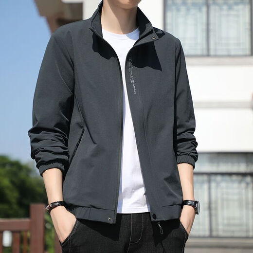 Donkey Fox Autumn Thin Men's Jacket Stand Collar 2024 New Tops Spring and Autumn Casual Pilot Jackets D9980 Dark Gray 3XL 145-160Jin Jin is equal to 0.5 kg