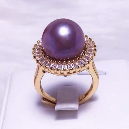MHFDO seawater pearl ring 11-12mm large particles round purple Edison demon purple temperament Edison demon purple round beads