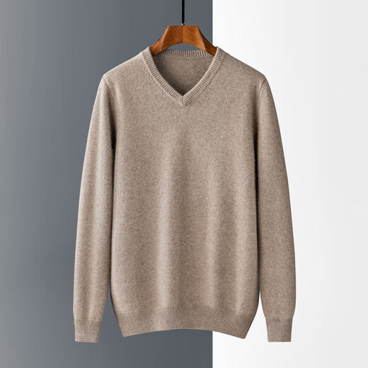 Ordos cashmere sweater men's pure cashmere V-neck thickened sweater pullover base shirt 2025 autumn and winter black XL