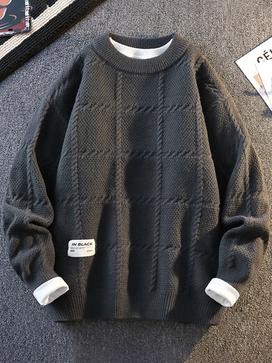 Pugos Plaid Pullover Herren Winter 2024 New Round Neck Basis Hemd Herrenpullover Teenager High-End-Pullover 9761 White XL etwa 120 ~ 135 Jin [Jin gleich 0,5 kg] kann getragen werden