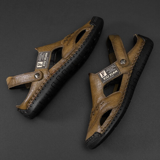 Qice Sandals d'été pour hommes-toe-toe Casual Chaussures extérieures Sandales de plage respirant à la mode Pantres de sport Chaussures de trou d'été 689 Brown 43