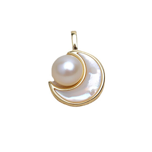 Shiyi s925 sterling silver gold natural freshwater real pearl moon pendant pendant pendant shell inlay does not include necklace Silver pendant does not include chain