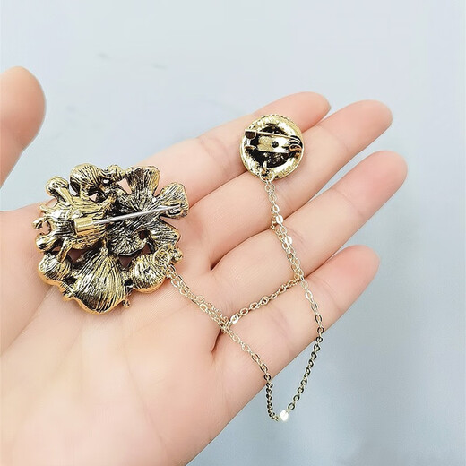 QUAMER gold store Korean style temperament brooch double chain cute pearl jewelry women's suit suit men's shirt