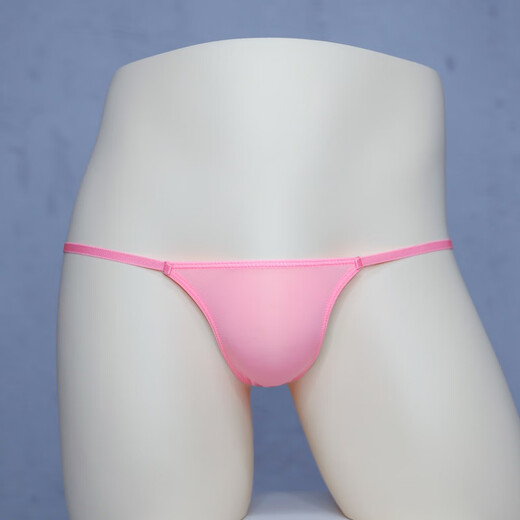 Couple ice silk thong men's one-line transparent hairy women's back yard stimulation low waist sexy tight L black without pearls