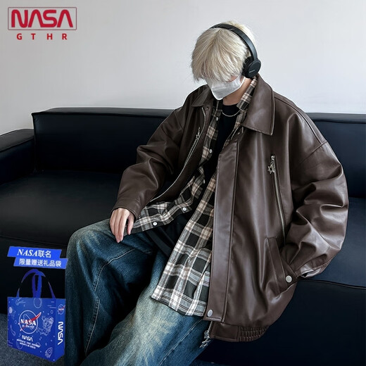 Customized NASA High Street American Leather Clothespin Men's Spring High-end Handsome Jacket Motorcycle Men's Retro Cycling Jersey Black L