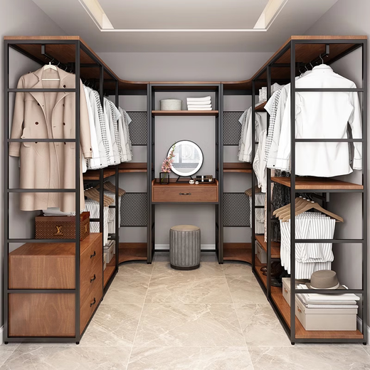 Inmaren floor-standing coat rack walk-in wardrobe combination bedroom cloakroom metal coat rack iron hanging clothes rack two-layer rack 60*50*220 including installation