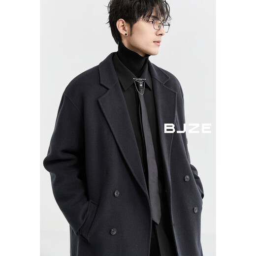 Earl Dower [full wool long style over knee] double-sided wool coat men's commuter jacket 2024 winter new P441520 Midnight Black M (170)