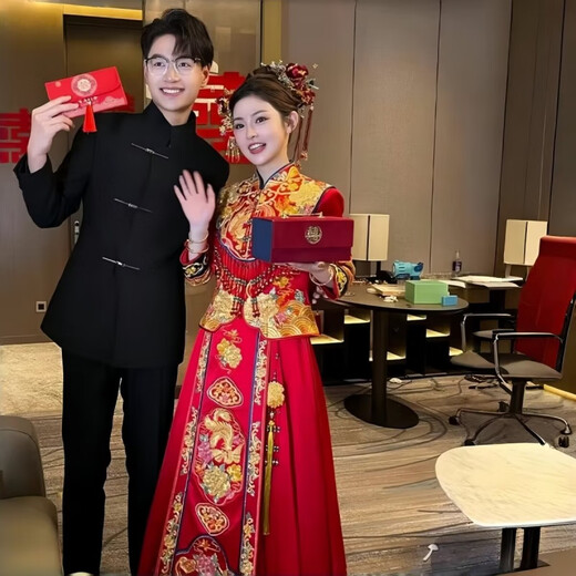 FANDISS Wedding Engagement Dress Casual Suit Men's Jacket Autumn New Chinese Tunic Suit Stand Collar Metal Button Suit Black - Top + Pants XL