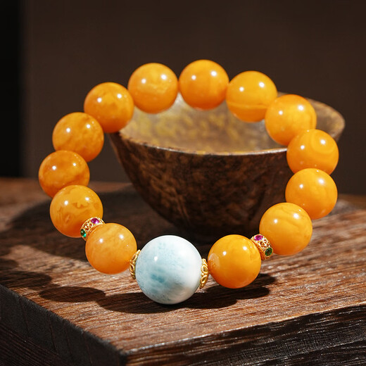 Qingchengshan Amber Beeswax Bracelet Presbyopic Wax Sea Pattern Stone Bracelet Limited Edition High Quality Fidelity Birthday Gift for Men and Women 13mm+ Presbyopia Wax Sea Pattern Stone Bracelet+ Expired