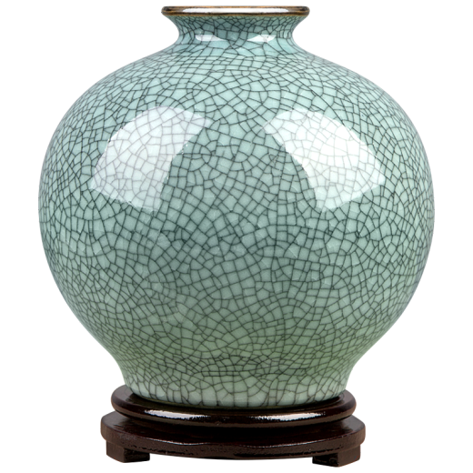 傲世景德镇陶瓷器仿古中式花瓶工艺品客厅摆件艺术品玄关博古架装饰品 仿古裂纹石榴瓶+底座+证书