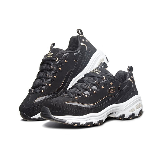 
Skechers sports casual shoes women's white shoes autumn thick sole height enhancement lightweight retro 11979 black/gold/bkgd 35