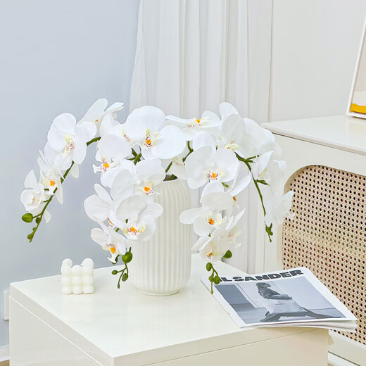 Flower e-flow Phalaenopsis artificial flower fake flower table decoration light luxury high-end flower arrangement dining table floral decoration home decoration 1 branch white + narrow mouth flat bottle