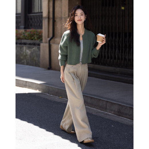 Demana Nuojiji short knitted sweater spring and autumn round neck zipper design basic long-sleeved knitted jacket for women