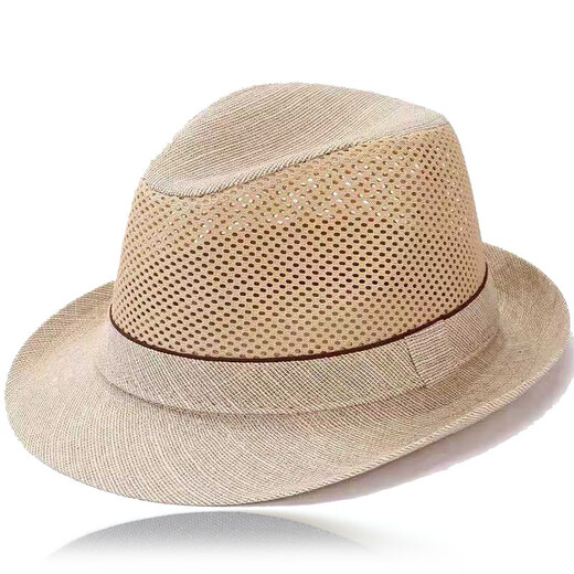 Hat men's spring and autumn top hat middle-aged and elderly dad summer mesh sun protection straw hat old man grandpa cool hat light khaki 60 cm