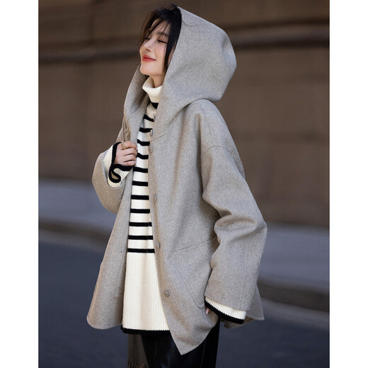 Demana fashionable top student winter light retro urban hooded sheep wool double-sided woolen temperament hidden meat women's jacket
